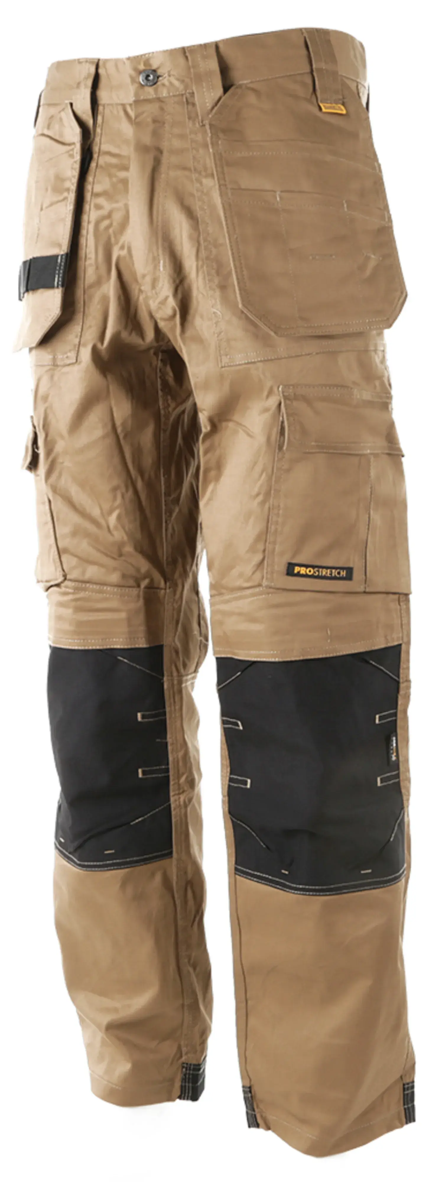 ¾ view facing left of the DEWALT Protradesman men’s work pants in tan