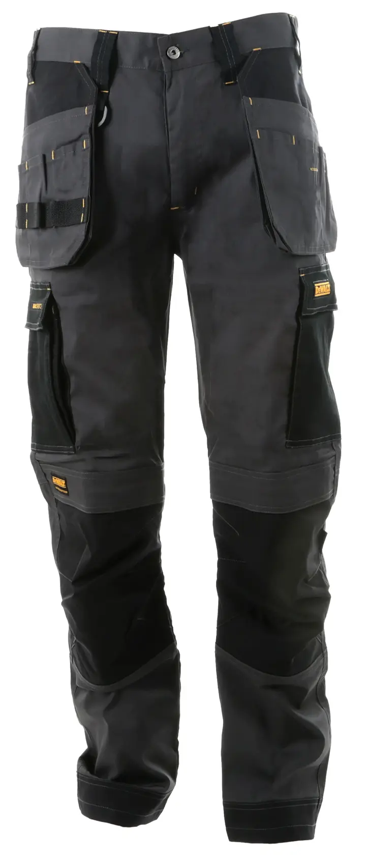 Front view of the DEWALT Barstow men’s work pants in grey/black