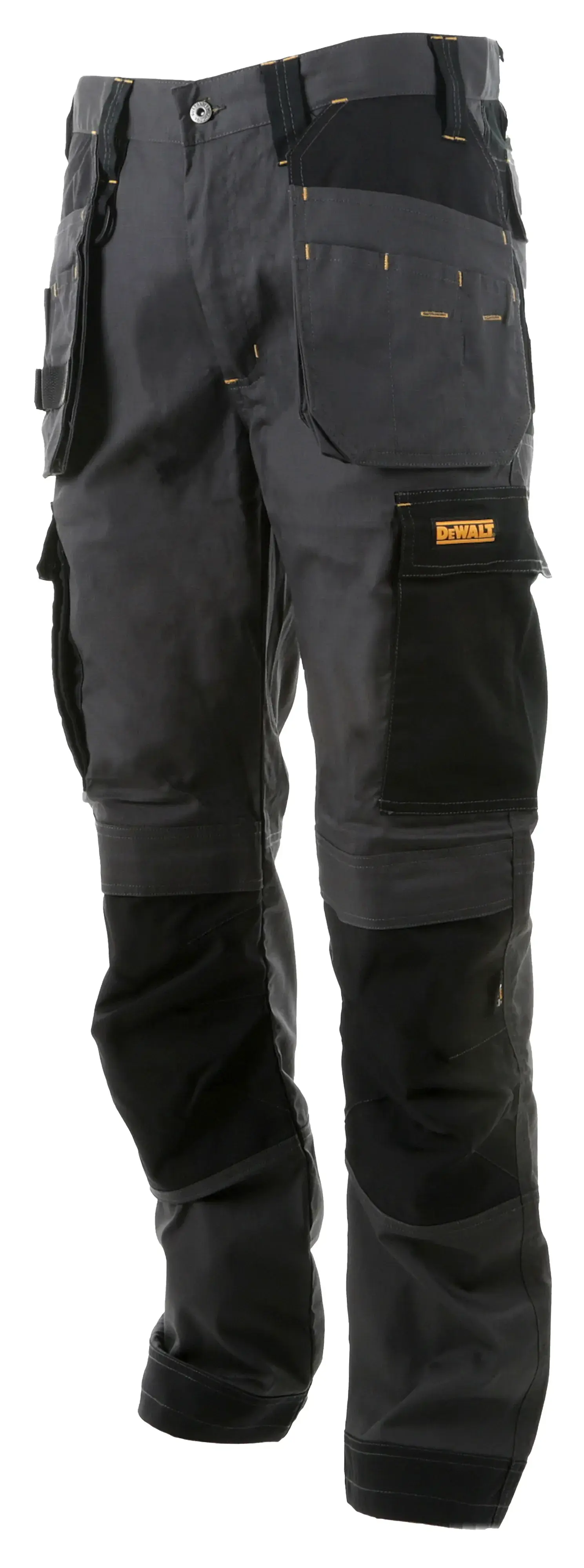¾ view facing left of the DEWALT Barstow men’s work pants in grey/black