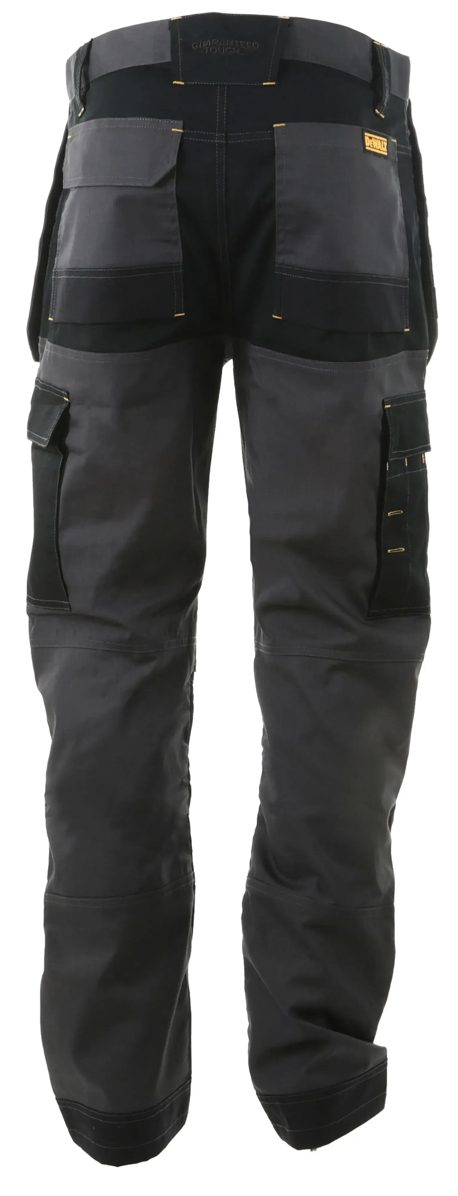 Rear view of the DEWALT Barstow men’s work pants in grey/black
