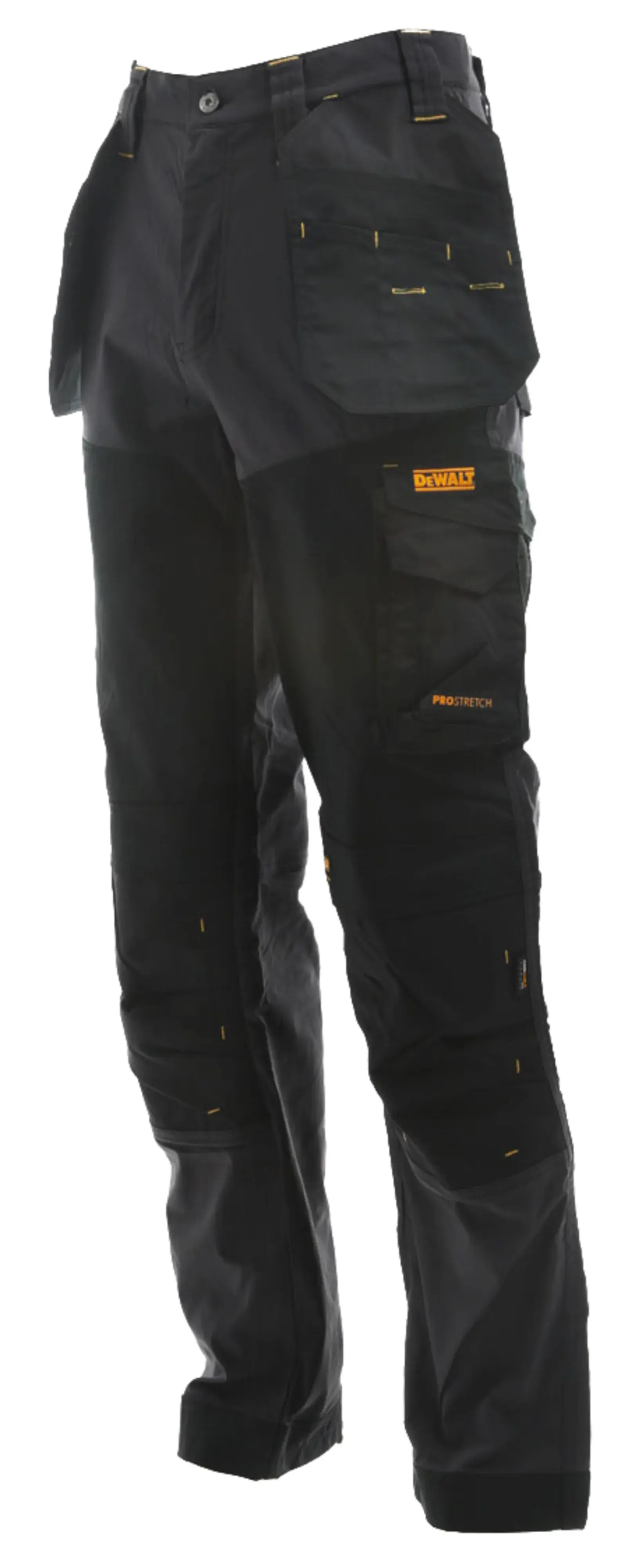 ¾ view facing left of the DEWALT Memphis men’s work pants in grey/black