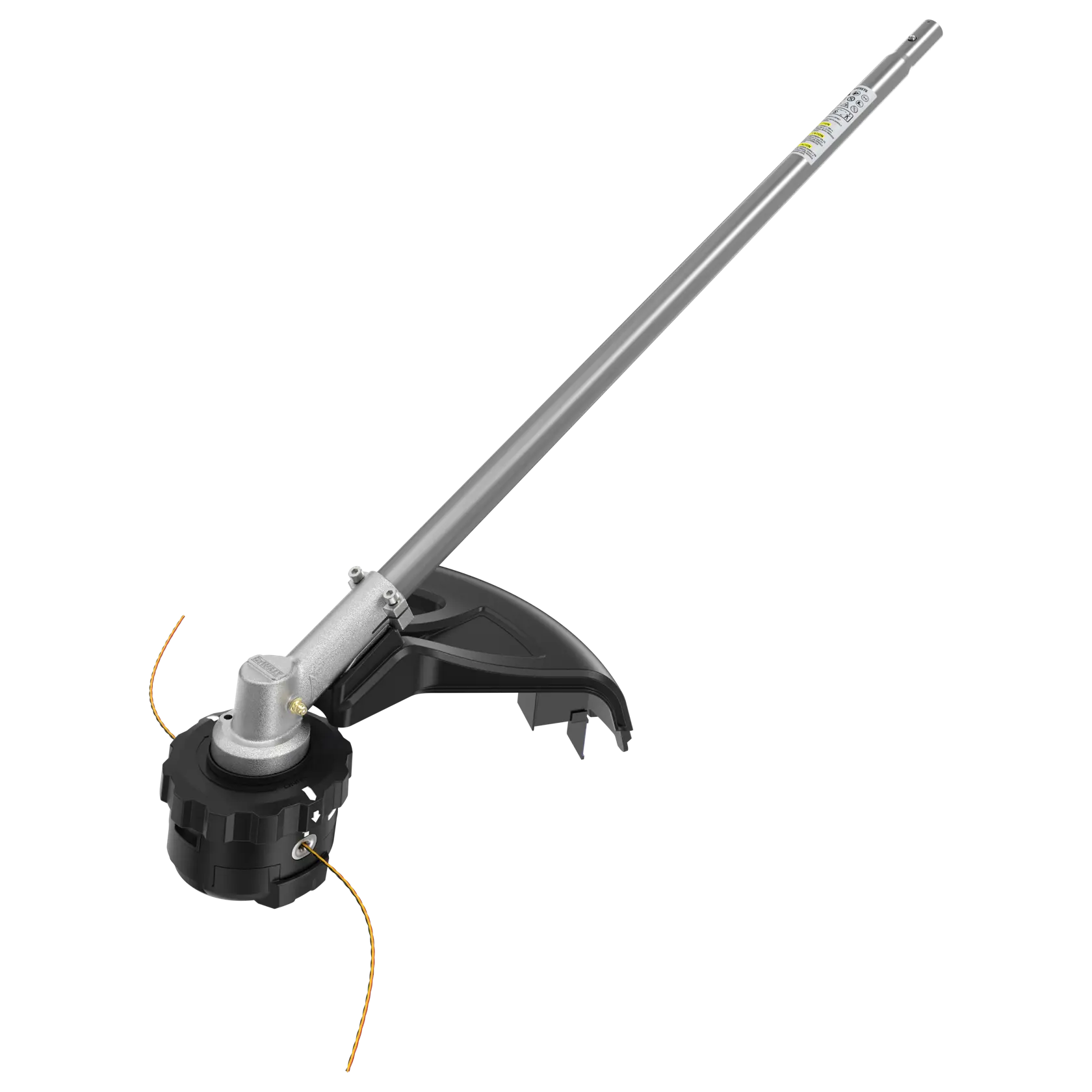 DEWALT string trimmer attachment with guard and cutting head, designed for lawn and garden maintenance.